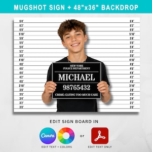 Mugshot Backdrop and Sign Board Template, Printable Police Lineup Photo Booth Prop