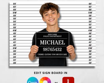 Mugshot Backdrop and Sign Board Template, Printable Police Lineup Photo Booth Prop