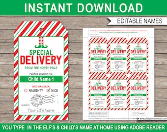 Editable Elf Gift Tags: Special Delivery Printable (Instant Download)
