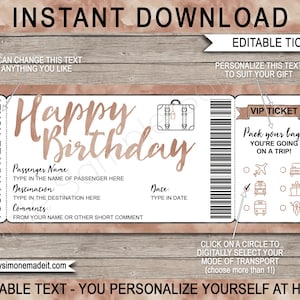 Anniversaire surprise billet de voyage vacances révèlent idée cadeau - voyage de vacances - bus avion voiture croisière vélo train - modèle imprimable personnalisé