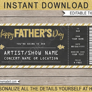 Vatertags-Konzertkarte Geschenk - Druckbares Geschenkgutschein Zertifikat Ticket Card Coupon, Überraschungs-Konzertshowband - EDITIERBARER TEXT-DOWNLOAD