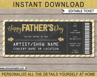 Fathers Day Concert Ticket Gift - Printable Gift Voucher Certificate Ticket Card Coupon, Surprise Concert Show Band - EDITABLE TEXT DOWNLOAD