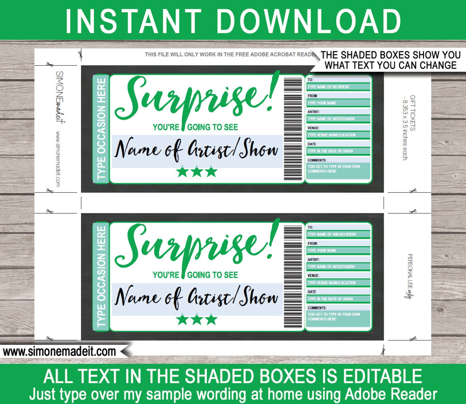 Printable Concert Ticket Template Birthday Gift Voucher Free 