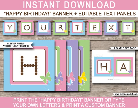 Butterfly Party Banner Happy Birthday Banner Custom Banner