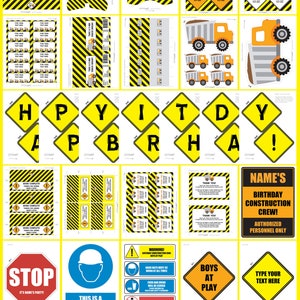 Construction Party Templates with Invitation Printable Dump Truck Theme Decoration Bundle Package Set Kit Pack Collection EDITABLE TEXT image 3