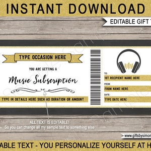 Modèle de certificat-cadeau d'abonnement à la diffusion en continu de musique - Cadeau DJ ou production musicale - TÉLÉCHARGEMENT IMMÉDIAT avec texte modifiable