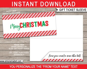 Printable Sleeve / Envelope for Christmas Gift Tickets, Vouchers - Merry Christmas - Airplane Ticket Jacket - INSTANT DOWNLOAD text EDITABLE