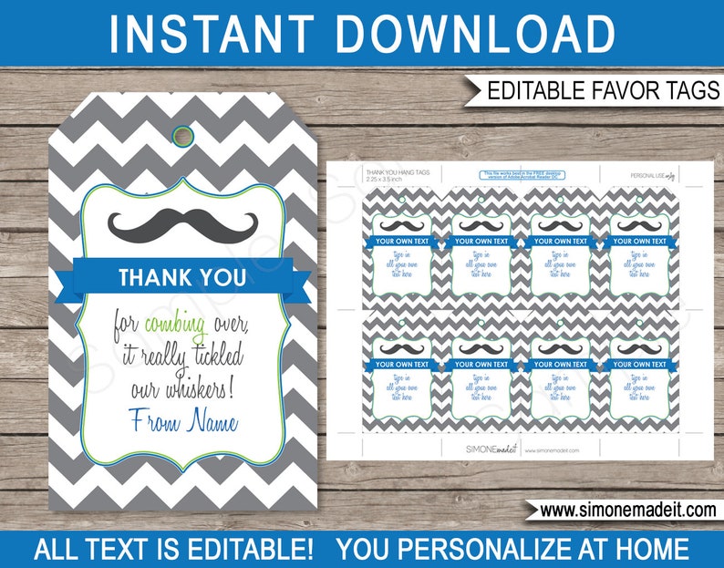 Mustache Party Decorations & Invitation Template Bundle full Package Pack Set Kit Collection INSTANT DOWNLOAD with EDITABLE text image 5