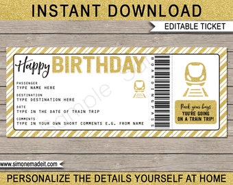 Train Boarding Pass Birthday Gift Ticket - Printable Surprise Train Trip Reveal - Fake Ticket Coupon Card Template - EDITABLE TEXT DOWNLOAD