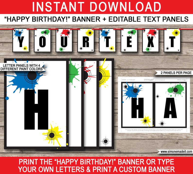 Paintball Party Templates Invitation Printable Paint Ball Theme Birthday Party Decorations DIY EDITABLE TEXT image 5