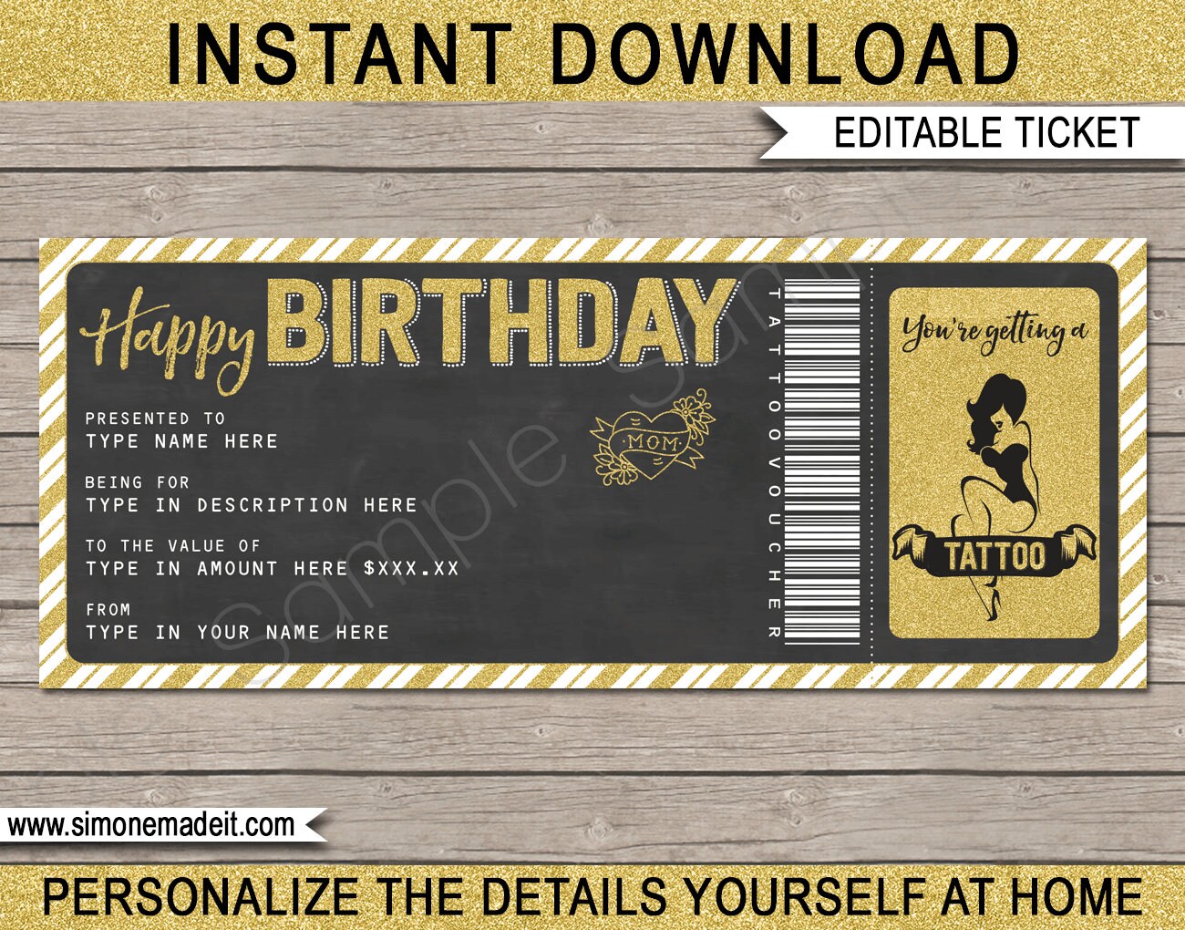 Tattoo Gift Voucher Ticket Printable Birthday Gift Certificate Card Coupon Template EDITABLE TEXT DOWNLOAD You Personalize at Home - Etsy tattoo-gift-voucher-ticket-printable-birthday-gift-certificate-card-coupon-template-editable-text-download-you-personalize-at-home-etsy