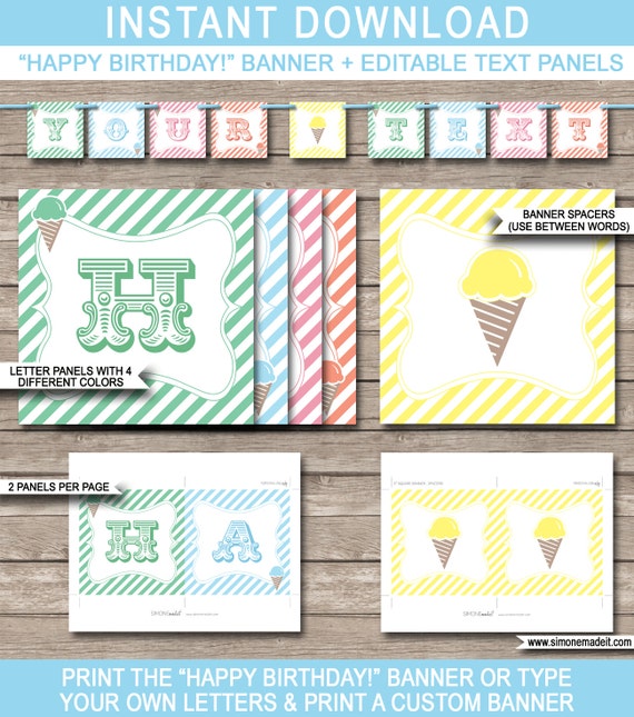 Ice Cream Party Banner Happy Birthday Banner Custom Banner