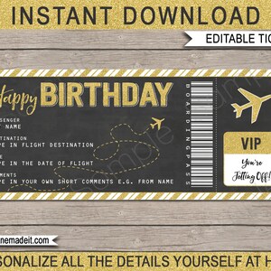 Bilhete de cartão de embarque para presente de aniversário - voo surpresa, viagem, fuga, férias, revelação de férias - cupom de voucher - DOWNLOAD DE TEXTO EDITÁVEL