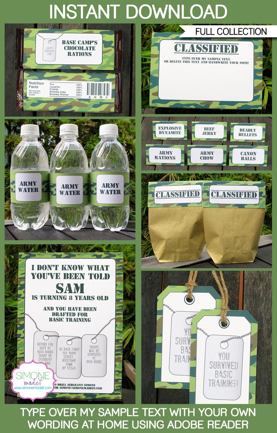 Army Party Invitations & Decorations Camo full Printable ...