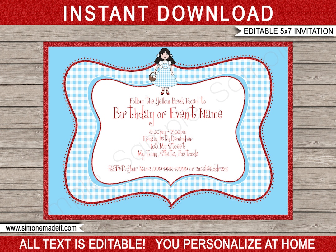 Wizard of Oz Invitation Template - Printable Birthday Party Invite ...