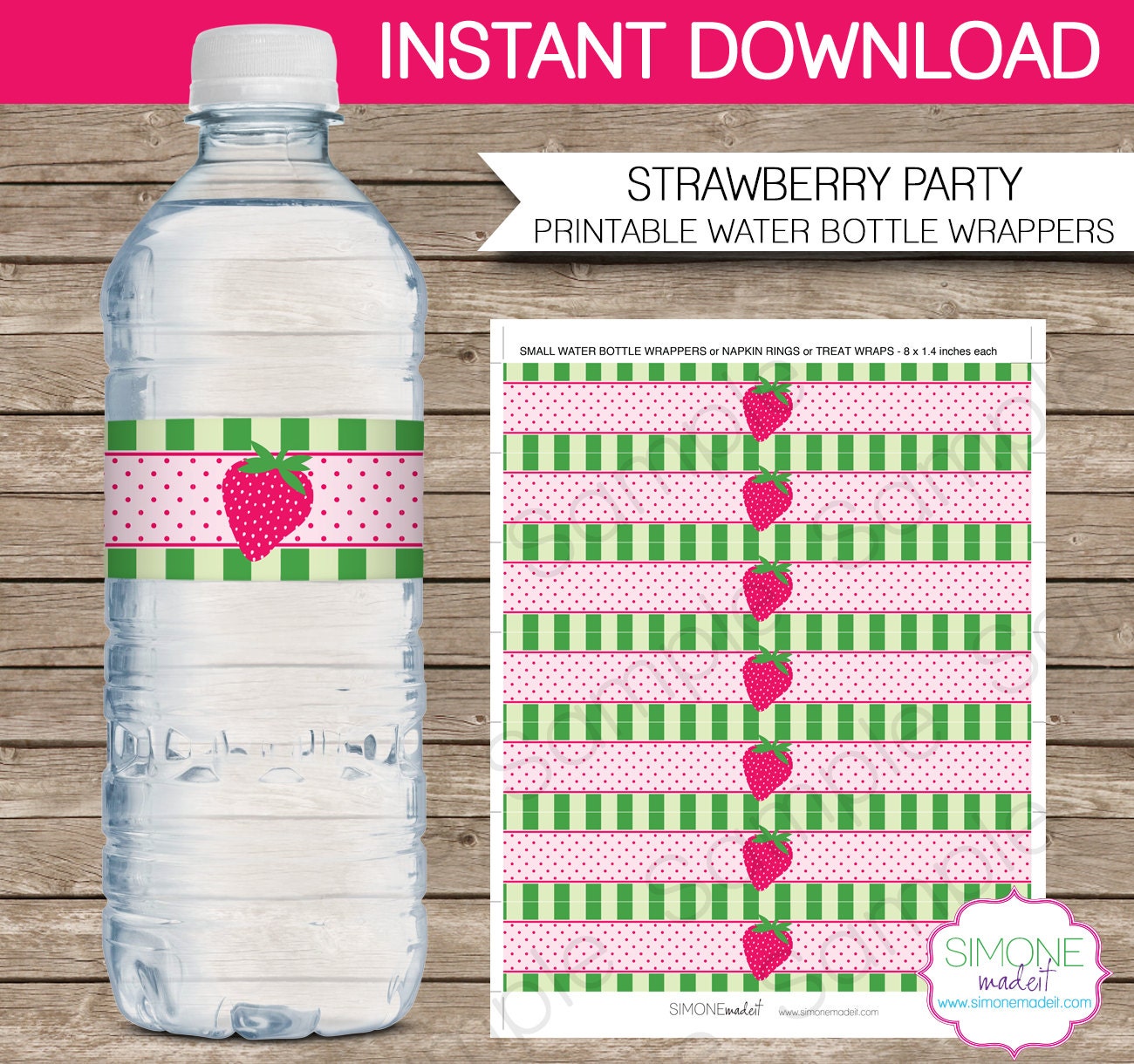 Strawberry Party Water Bottle Labels or Wrappers INSTANT Etsy