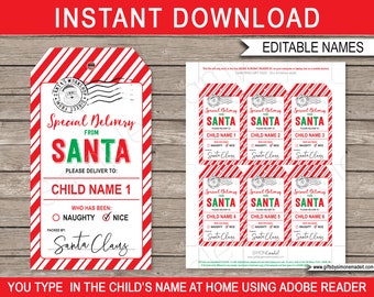 Santa Gift Tags Printable Template - Custom Personalized Special Delivery from Santa's Workshop North Pole - INSTANT DOWNLOAD text EDITABLE