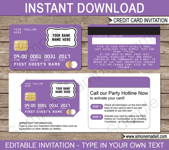 Credit Card Invitation Template Mall Scavenger Hunt Purple