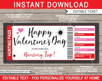 Valentine's Day Hunting Trip Ticket: Editable Gift Voucher (Instant Download)