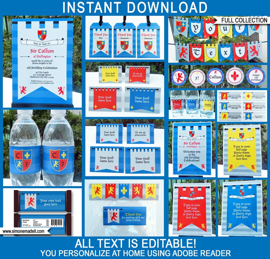 Knight Party Templates With Invitation - Printable Medieval Theme ...
