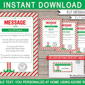 Elf Brief druckbare Vorlage Bundle - ich bin zurück, Hallo, auf Wiedersehen, Elf Rapport Karte - Santas Weihnachtswerkstatt für Kinder - EDITIERBARER Text