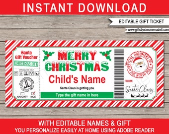 Santa Gift Certificate Template for Kids - Printable Christmas Present Gift Voucher - INSTANT DOWNLOAD with EDITABLE Name & Gift