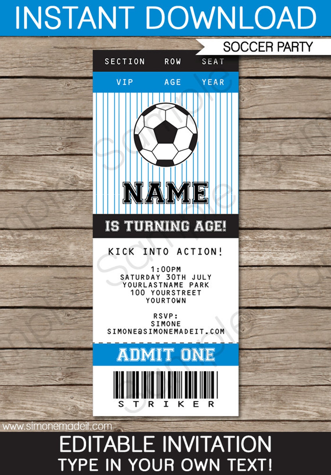 Blue Soccer Printables Birthday Party Full Printable | Etsy