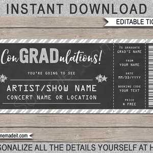 Konzertkarte Geschenk zum Abschluss - Druckbarer Gutschein - Glückwunschkarte - Konzert, Show, Band, Aufführung - EDITIERBAR & INSTANT DOWNLOAD