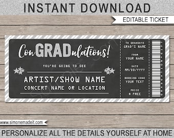 Concert Ticket Gift for Graduation - Printable Voucher - Congradulations - Concert, Show, Band, Performance - EDITABLE & INSTANT DOWNLOAD