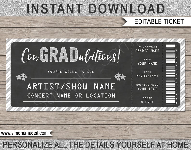 concert ticket gift for graduation printable voucher etsy