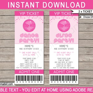 Dance Party Ticket Einladung Vorlage - Druckbare Disco Thema Geburtstagsfeier einladen - INSTANT DOWNLOAD mit EDITIERBARE Text - Sie personalisieren