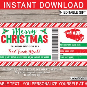 Food Truck Ticket Gift Voucher Certificate Card Christmas Template Printable - Work Staff Dinner, Meal, Food Delivery, Corporate Event