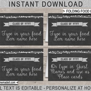 Graduation Party Food Labels - Printable Graduation Party Decorations - INSTANT DOWNLOAD with EDITABLE text - you personalise at home