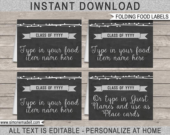 Graduation Party Food Labels - Printable Graduation Party Decorations - INSTANT DOWNLOAD with EDITABLE text - you personalise at home Il_570xn