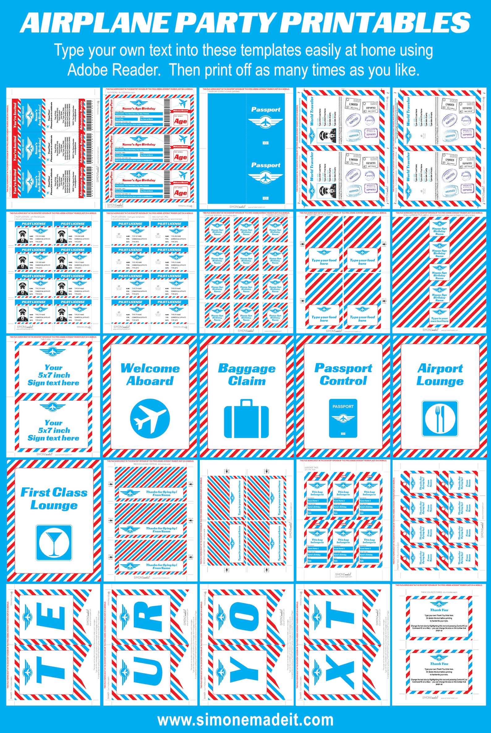 Airplane Birthday Party Invitation Decorations Printable - Etsy