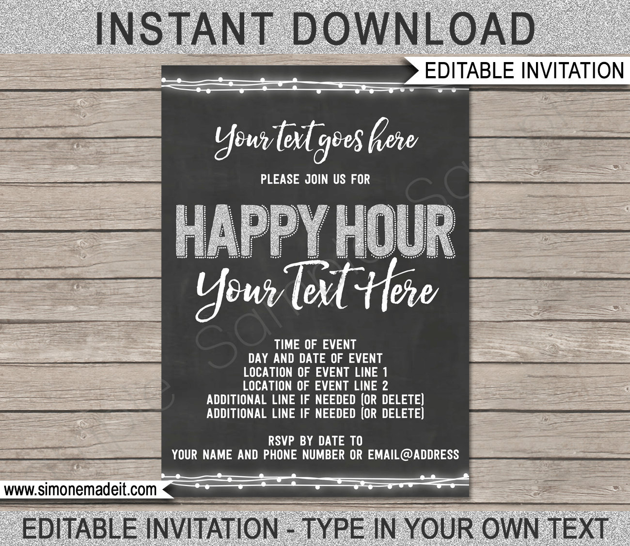 Editable 5x7 Instant Download White Background Happy Hour Cocktails Invitation Template Farewell Occasion