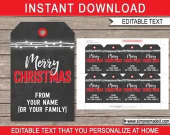 Editable Christmas Gift Tags Template - Printable Xmas Present Labels - Merry Christmas -  INSTANT DOWNLOAD with EDITABLE text