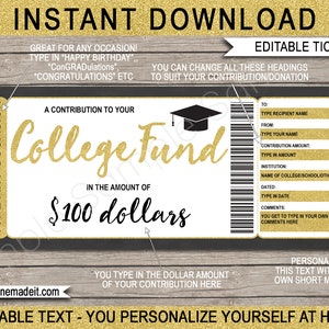 Afdrukbare College Fund Cadeaubon Collegegeldbon - 529 College Savings Plan Bijdrage - INSTANT DOWNLOAD met BEWERKBARE tekst