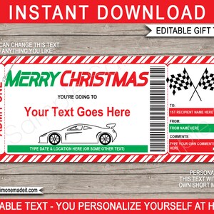 Stock Car Racing Tickets Vorlage - Druckbare Weihnachtsgeschenkgutschein - Überraschungsfahrende Rennerfahrung - INSTANT DOWNLOAD - EDITIERBARER Text