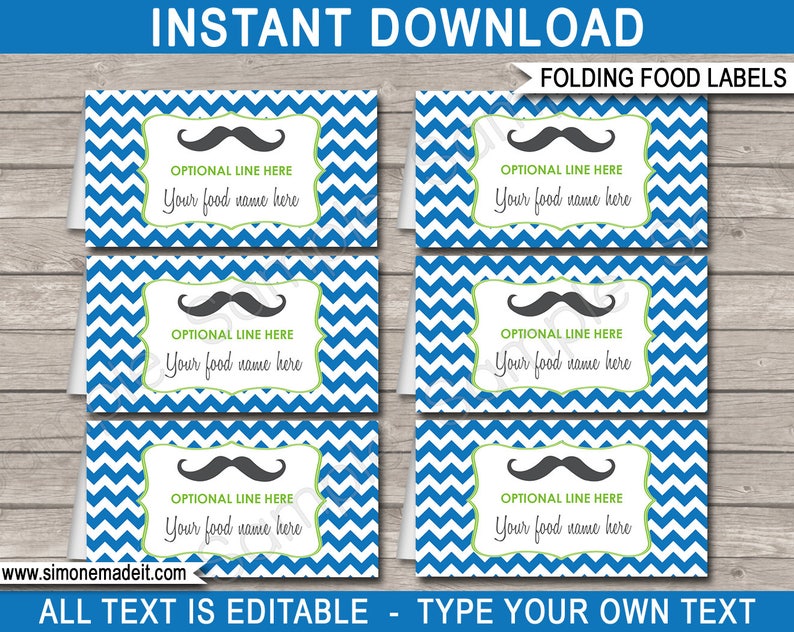 Mustache Party Decorations & Invitation Template Bundle full Package Pack Set Kit Collection INSTANT DOWNLOAD with EDITABLE text image 8