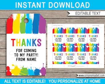 Art Party Favor Tags: Editable Paint Theme Thank You (Digital Download)