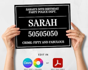 Mugshot Sign Board Canva and Adobe Template, Printable Police Photo Booth Prop for Birthday Bachelorette Halloween