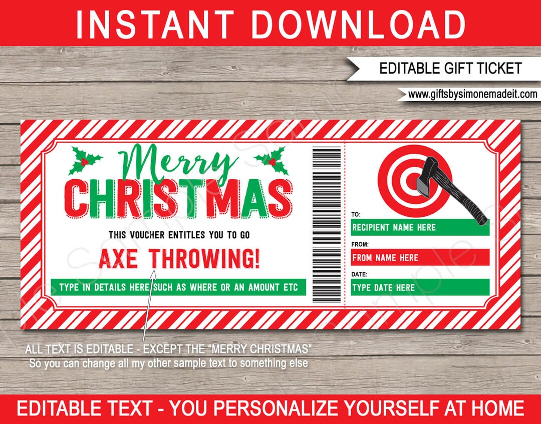 Axe Throwing Gift Certificate Template Christmas Printable Experience
