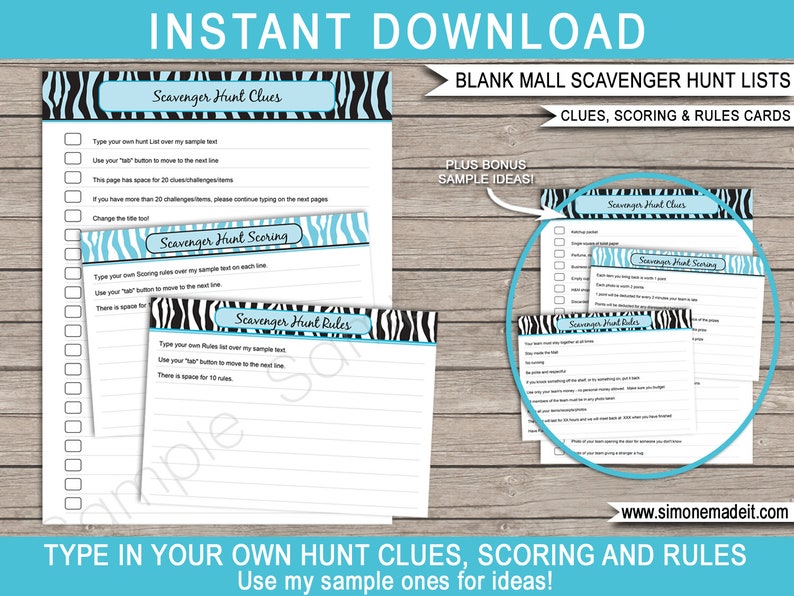 Mall Scavenger Hunt Template Bundle Printable Birthday Party Decorations & Invitation full Package Pack Set Kit Collection image 6