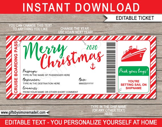 Christmas Cruise Ticket Boarding Pass Gift Template - Surprise Cruise ...