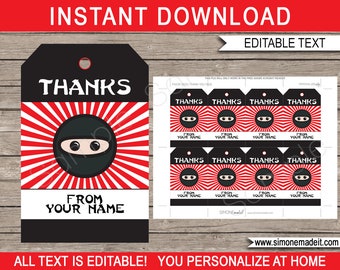 Ninja Birthday Party Favor Tags: Editable Thank You (PDF Download)