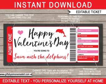 Swim with Dolphins Gift Certificate: Valentine's Day Ticket (INSTANT DOWNLOAD)