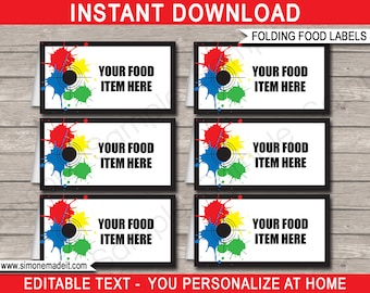 Paintball Food Labels Template - Printable Paint Ball Theme Birthday Party Decorations - Buffet Tag - Place Card - EDITABLE TEXT DOWNLOAD