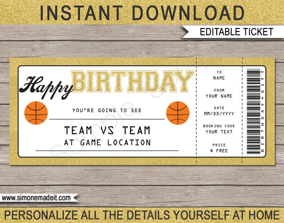 Basketball Game Ticket Christmas Gift Template - Printable Surprise Game  Gift Voucher Certificate - INSTANT DOWNLOAD - EDITABLE text