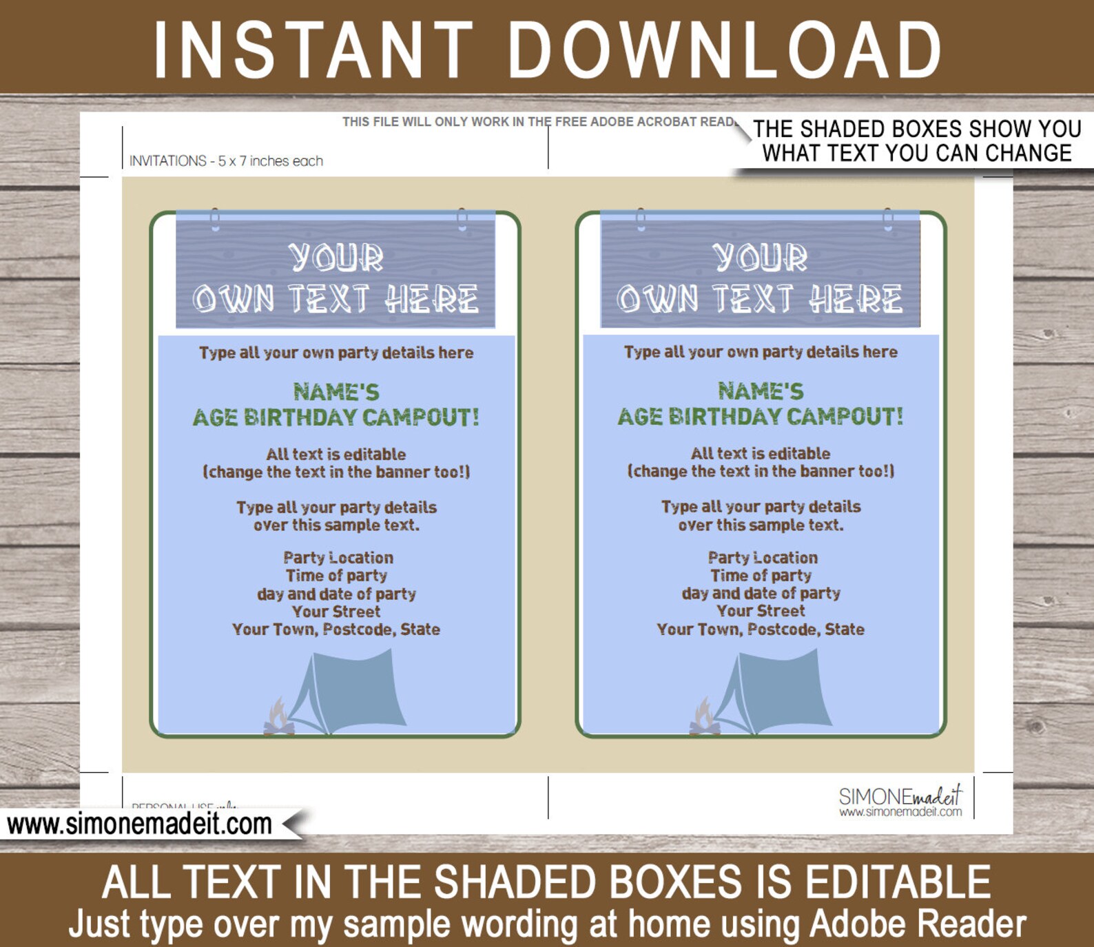 Camping Tent Invitation Template Printable Birthday Party Etsy